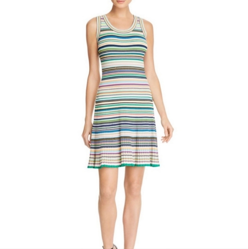 Milly Micro Knit Striped Flare Dress - Size MED, Multicolor